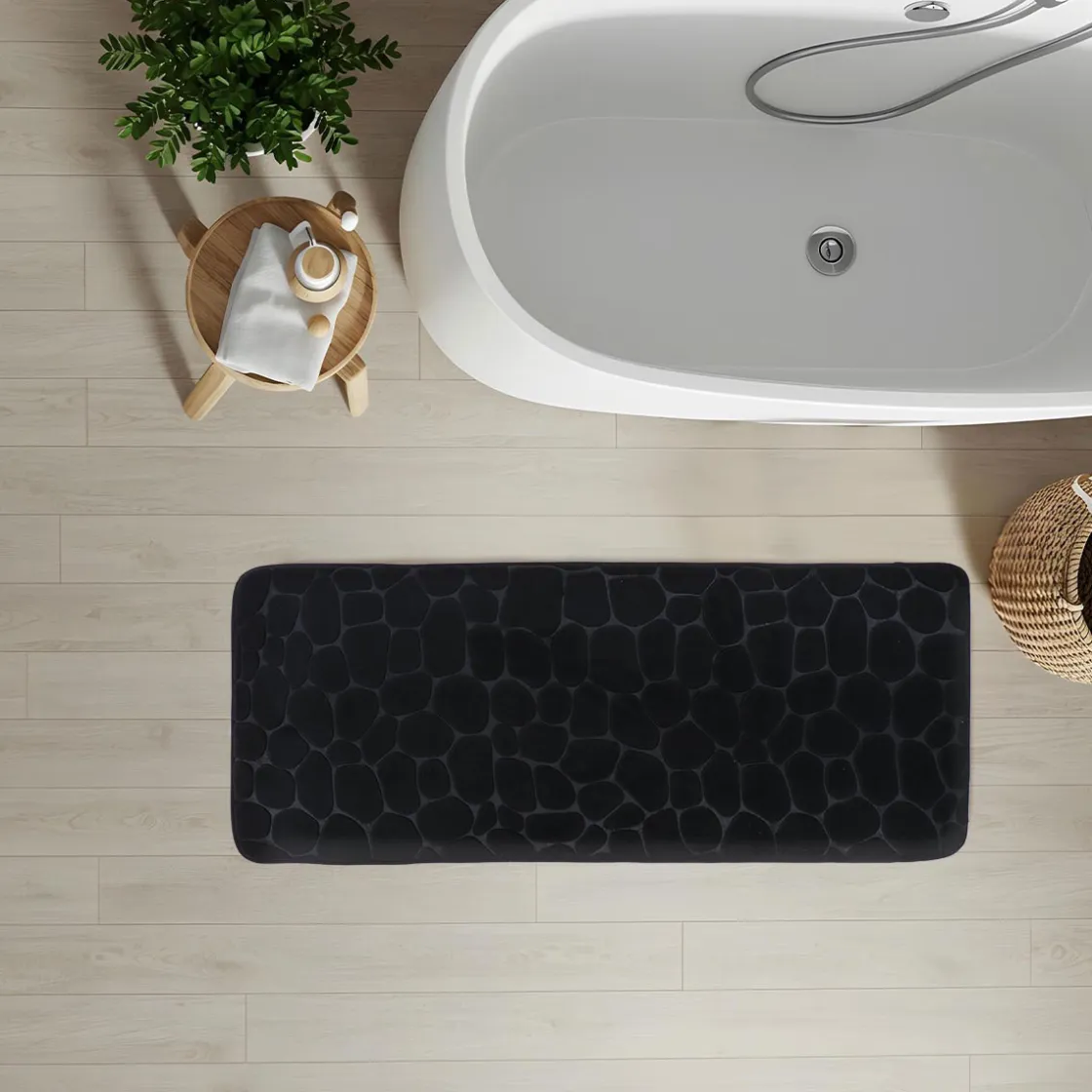 Alfombras De Baño>Alfombra de baño microfibra MEMOIRE negro 45x120cm