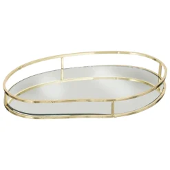 Accesorios|Estilo Contemporaneo>Bandeja de metal y vidrio dorado LILY