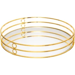 atmosphera Accesorios|Estilo Contemporaneo>Bandeja de vidrio con espejo FEEL dorada de metal