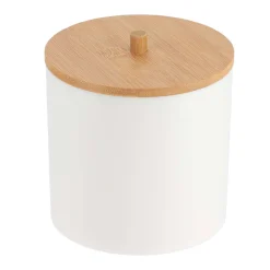 Accesorios De Lavabo>Bote Blanco Con Tapa De Bambú