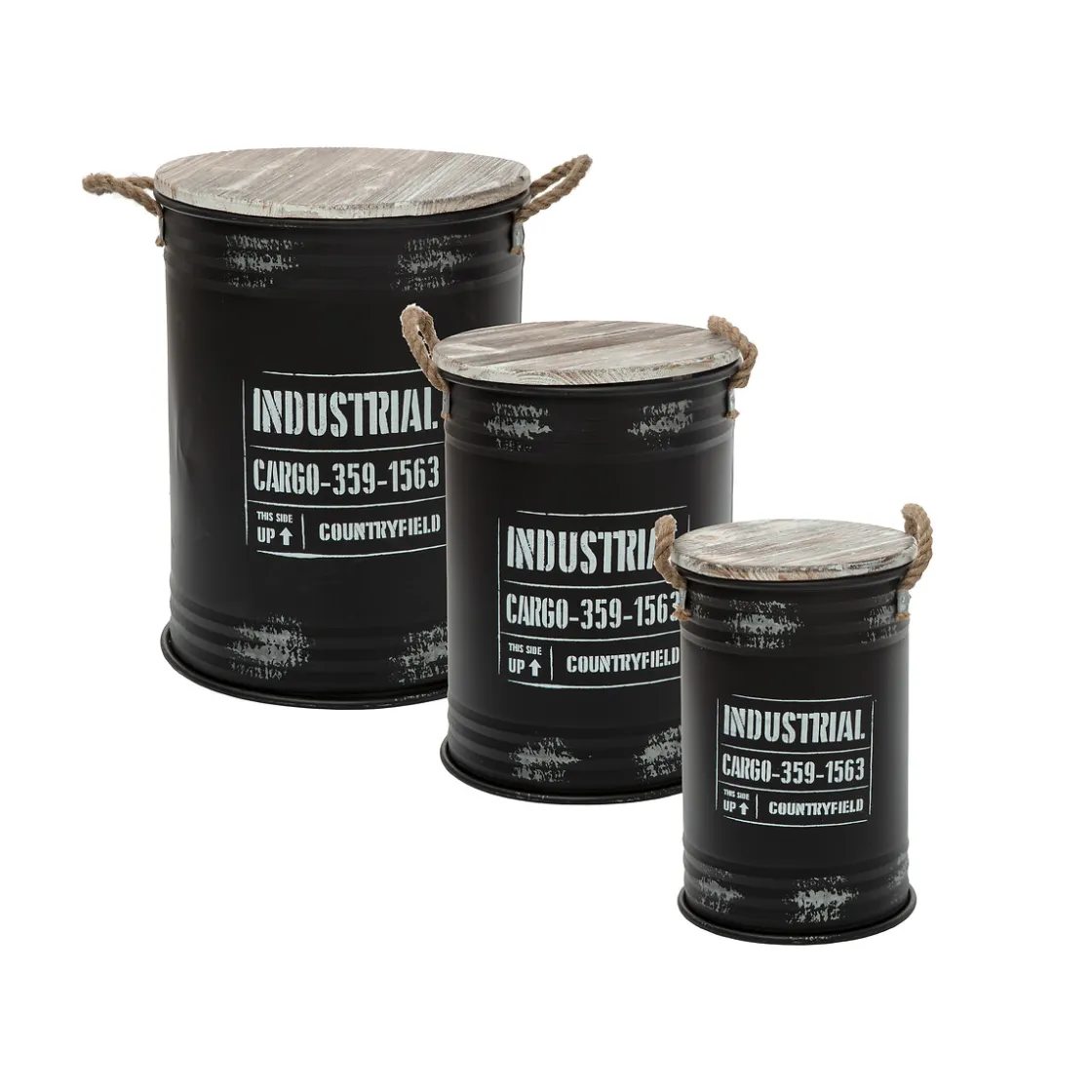 atmosphera Accesorios|Estilo Industrial>Bote Negro Con Tapa 39.9x51.7Cm