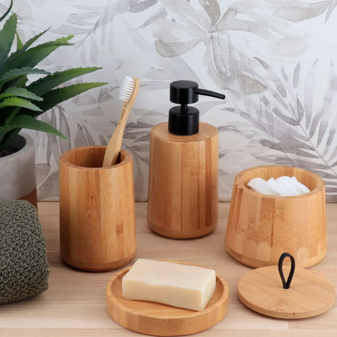 Accesorios De Lavabo>Bote Para Algodón Redondo De Bambú