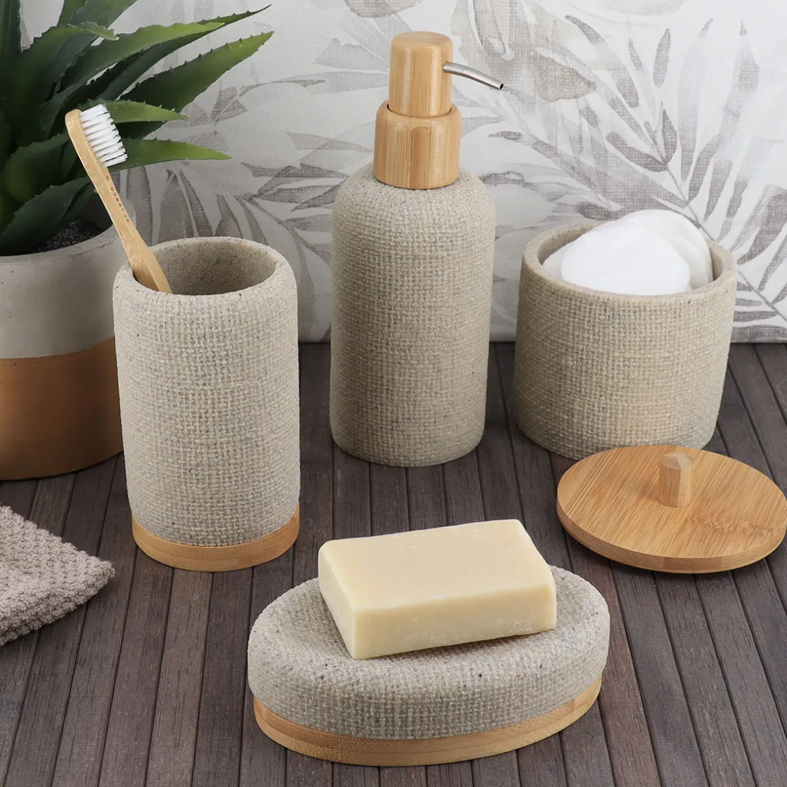 Accesorios De Lavabo>Bote para algodones efecto malla natural