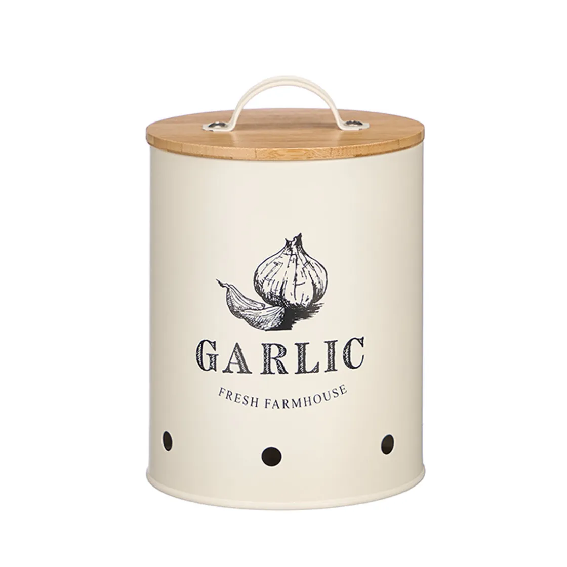Cajas Y Frascos>Caja para ajos crema metálica con tapa de bambú