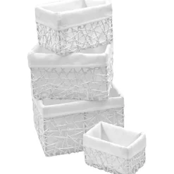 Cestas De Almacenamiento>Cesta de baño blanca forrada con tejido