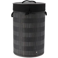 Cestas Para La Ropa Sucia>Cesta para colada redonda negra de bambú
