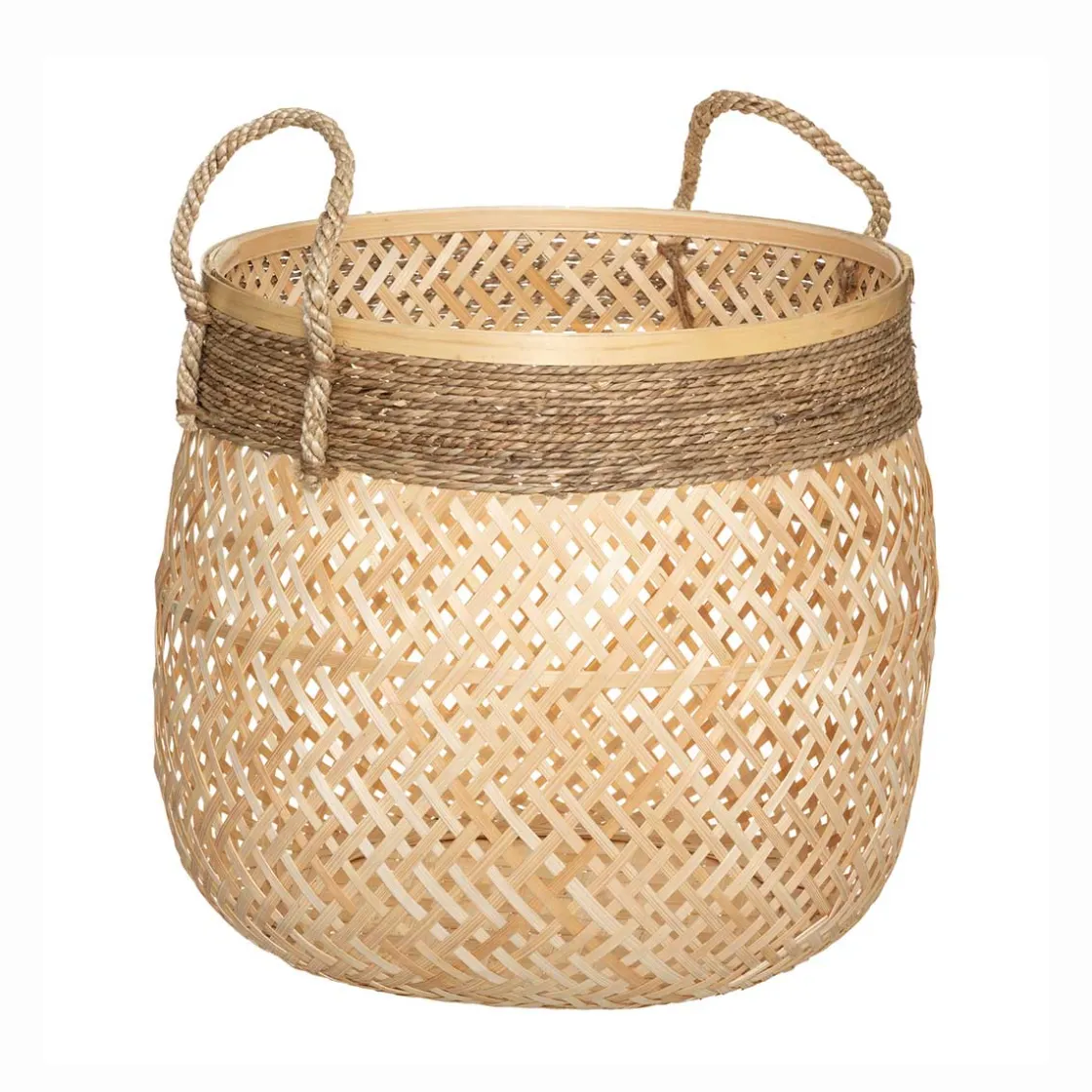 atmosphera Cestas Y Baúles>Cesta redonda beige de bambú 30x34cm