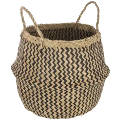 atmosphera Cestas Y Baúles>Cesta Seagrass Negra Con Asas 15x37Cm