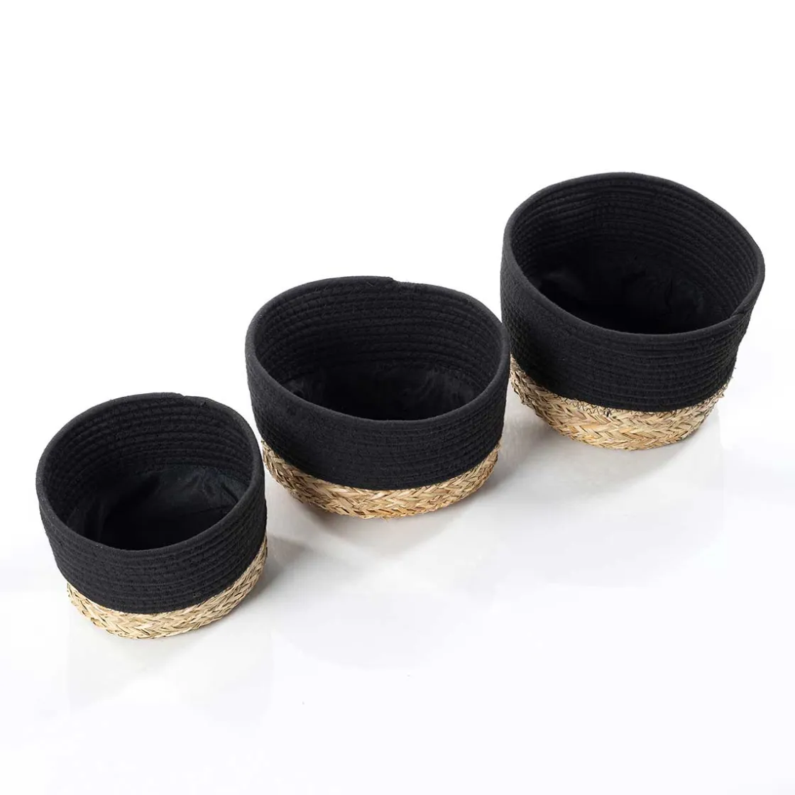 Cestas De Almacenamiento>Cesto de baño negro y natural 25x32cm