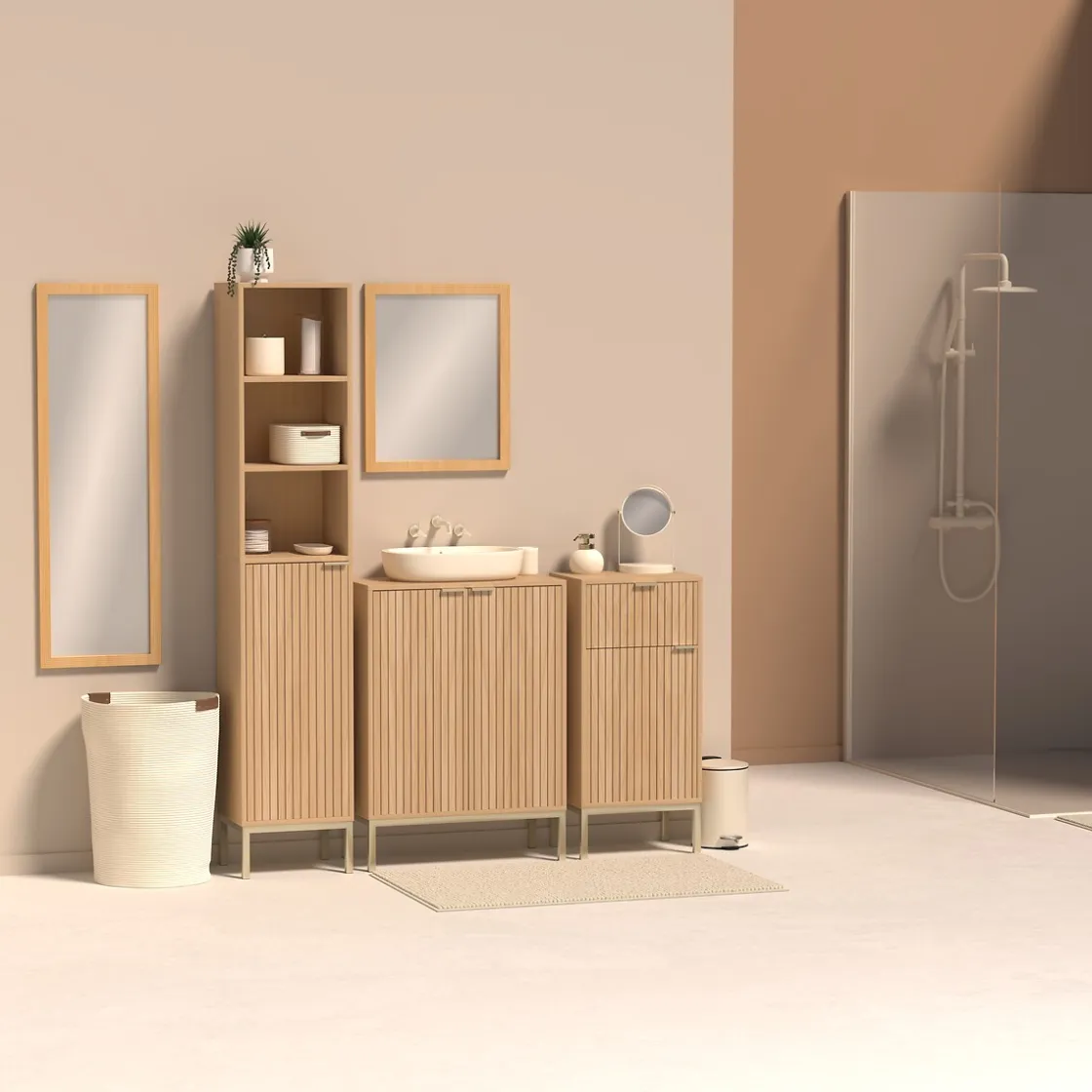 5five Cestas Para La Ropa Sucia>Cesto de ropa wc DUO beige 80l