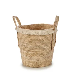 Cestas Y Baúles>Cesto redondo paja beige con pelo 35cm