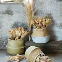atmosphera Cestas Y Baúles>Cesto seagrass natural con pompones y asas