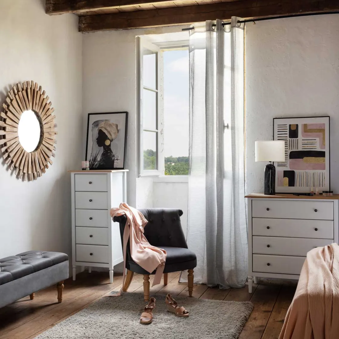 atmosphera Estantes Y Cómodas|Estilo Rústico>Cómoda Madera Con 4 Cajones 80x40x85.5Cm