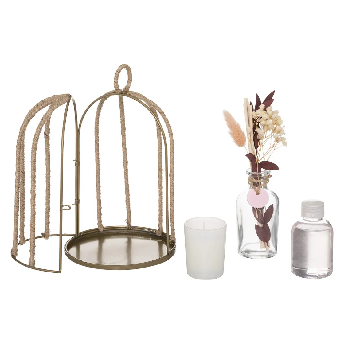 atmosphera Ambientadores|Estilo Rústico>Coffret Jaula Con Vela Y Difusor Lino