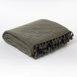 atmosphera Edredones Y Colchas>Colcha STONEWASHED verde con flecos 220x240cm