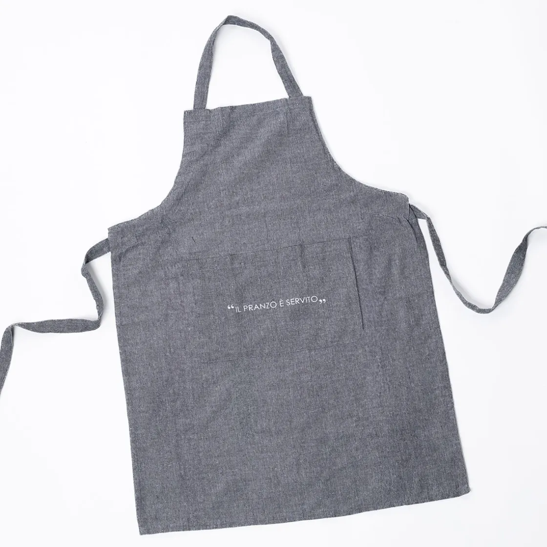 Delantales, Asas Y Paños>Delantal de cocina con frase gris oscuro 60x80cm