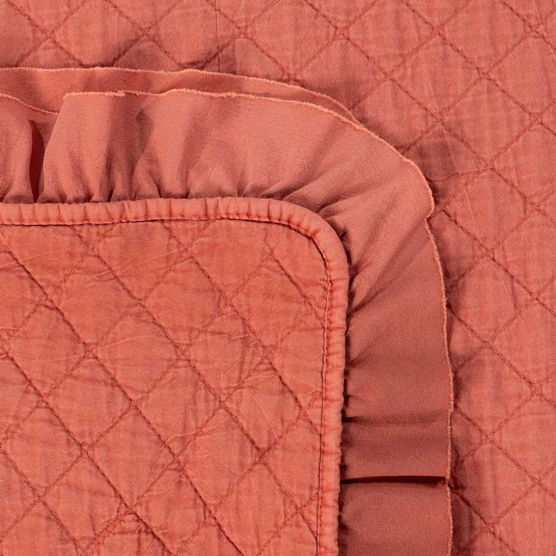 Edredones Y Colchas>Edredón STONEWASHED terracota con volante 220x240c