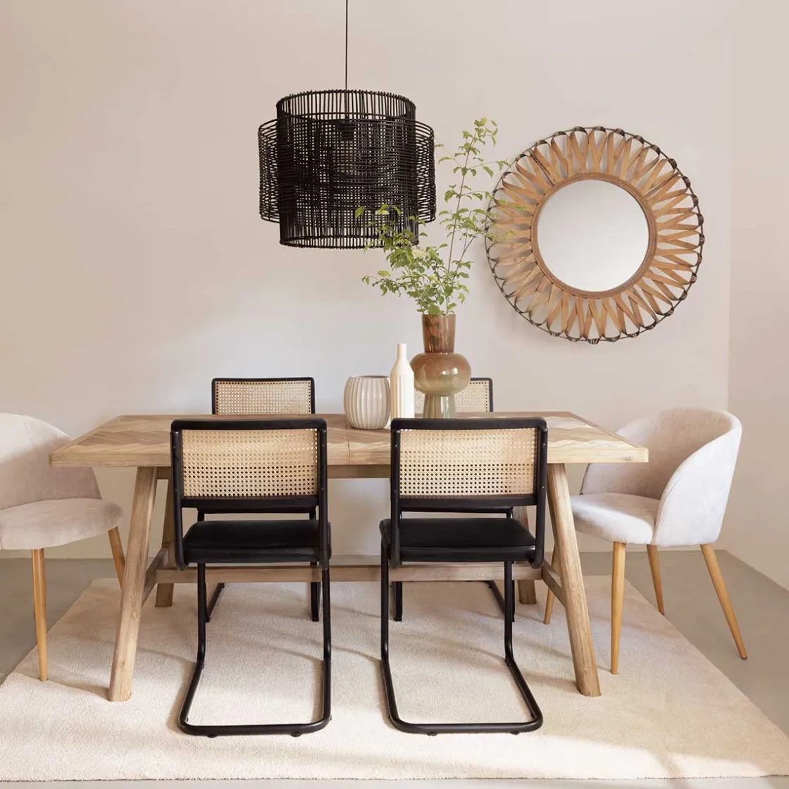 atmosphera Espejos|Estilo Étnico>Espejo De Pared Eve De Bambú Beige 93Cm