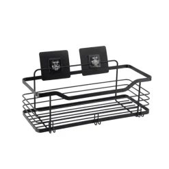 Accesorios De Baño>Estante De Baño Negro Metálico Con Adhesivo