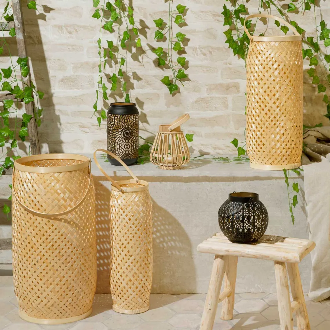 atmosphera Farolillos|Estilo Oriental>Farol De Bambú Tamaño 2/3 22x47Cm