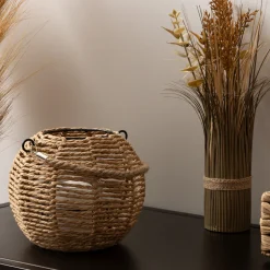atmosphera Farolillos|Estilo Oriental>Farol De Rafia Beige Con Portavelas De Vidrio Maty