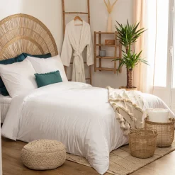 atmosphera Cojines Y Fundas Decorativas>Funda de almohada blanca de algodón percal 50x70cm
