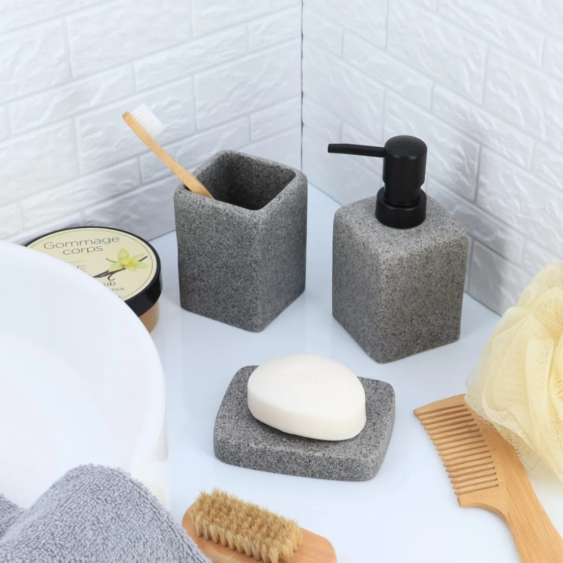 Accesorios De Lavabo>Jabonera De Baño Gris Efecto Piedra