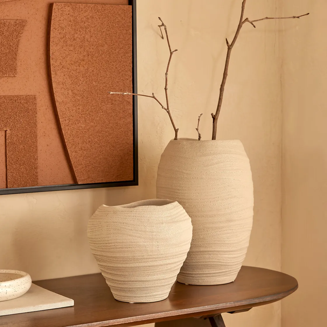 atmosphera Jarrones Y Vasos>Jarrón blanco de cerámica 20x22cm