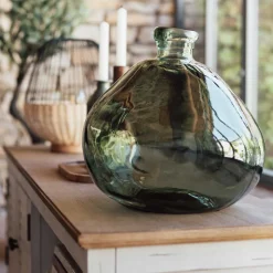 atmosphera Jarrones Y Vasos|Estilo Industrial>Jarrón Uly Verde Caqui De Vidrio Reciclado 33cm