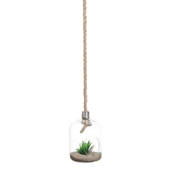Plantas Y Flores Artificiales>Jarrón vidrio colgante con planta artificial 22cm
