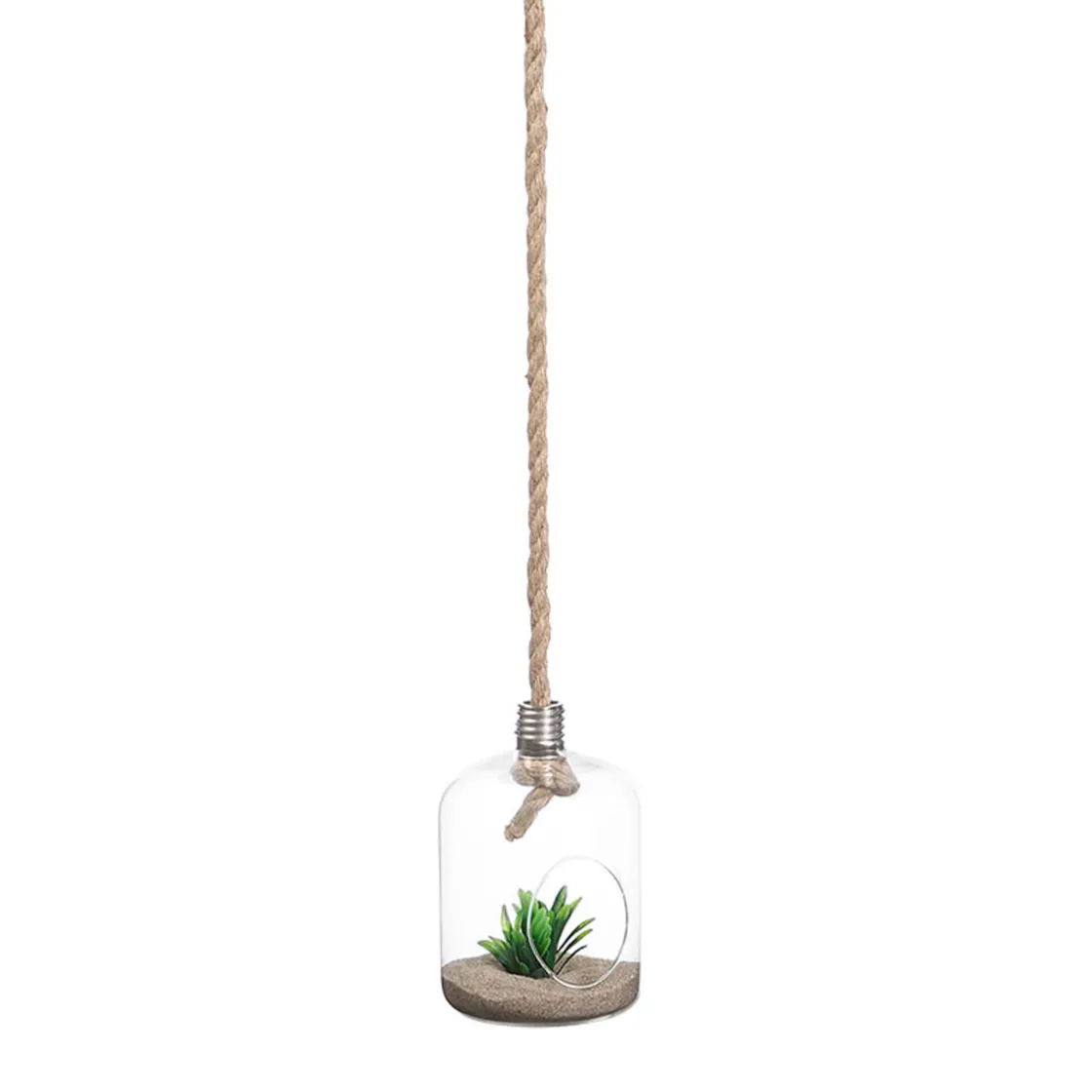 Plantas Y Flores Artificiales>Jarrón vidrio colgante con planta artificial 22cm