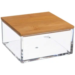 5five Accesorios De Lavabo>Joyero Acrílico Con Tapa De Bambú