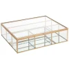 atmosphera Accesorios|Estilo Contemporaneo>Joyero Dorado Metal/Vidrio 27x22.5x7Cm