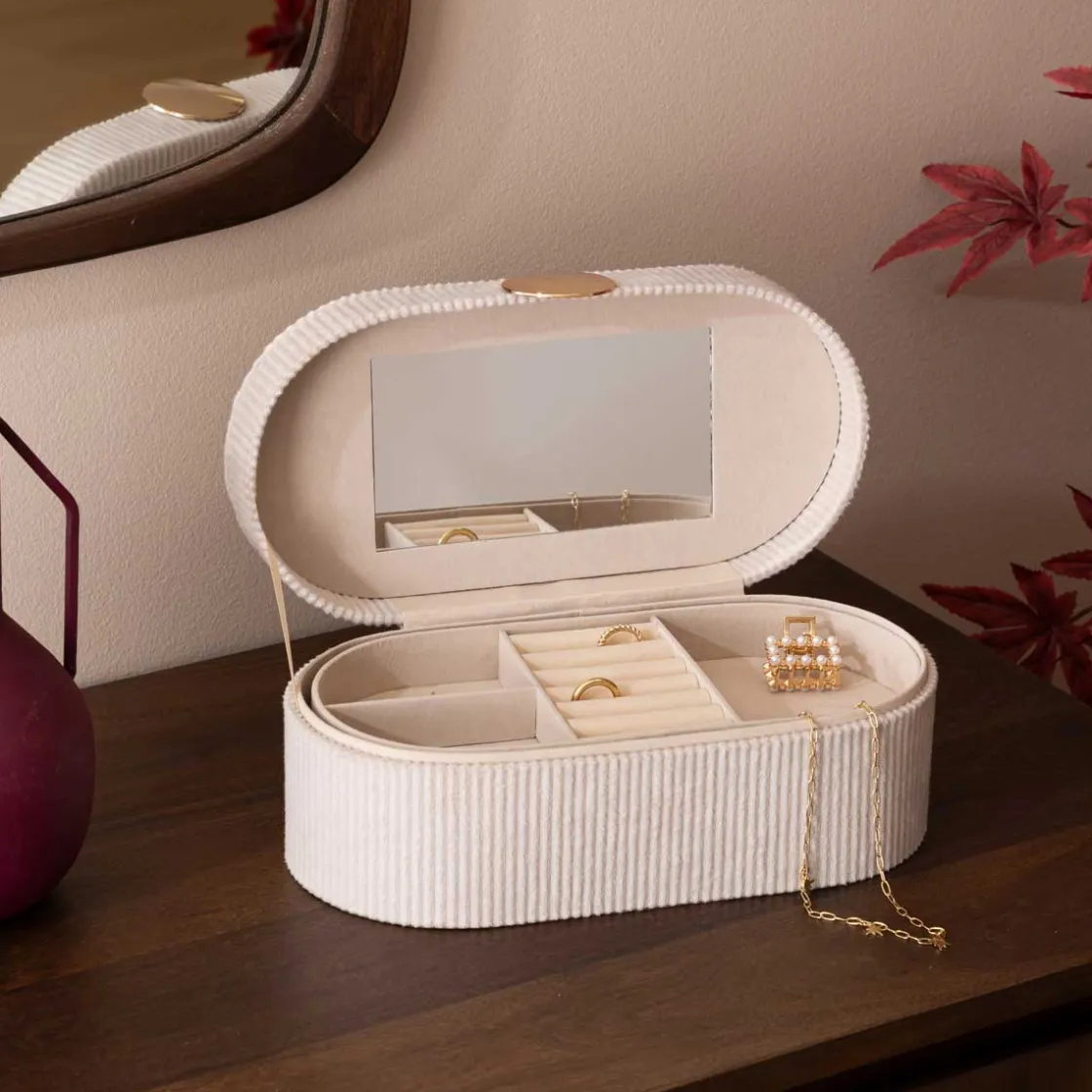 atmosphera Accesorios|Estilo Contemporaneo>Joyero Enya De Terciopelo Beige