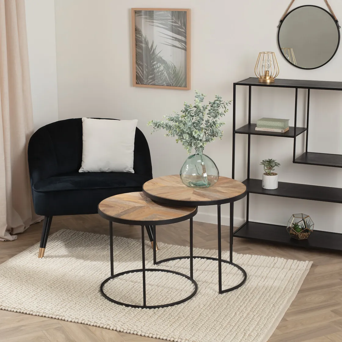 atmosphera Mesas Bajas Y Auxiliares|Estilo Industrial>Juego 2 Mesas Auxiliares De Madera 51Cm