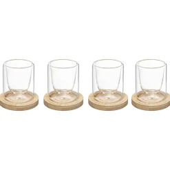 secret d'gourmet Tazas Y Tazones>Juego De 4 Tazas De Café Con Base De Bambú
