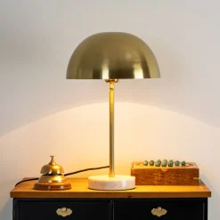 atmosphera Lámparas De Mesa>Lámpara De Mesa De Metal Dorada Con Base De Mármol