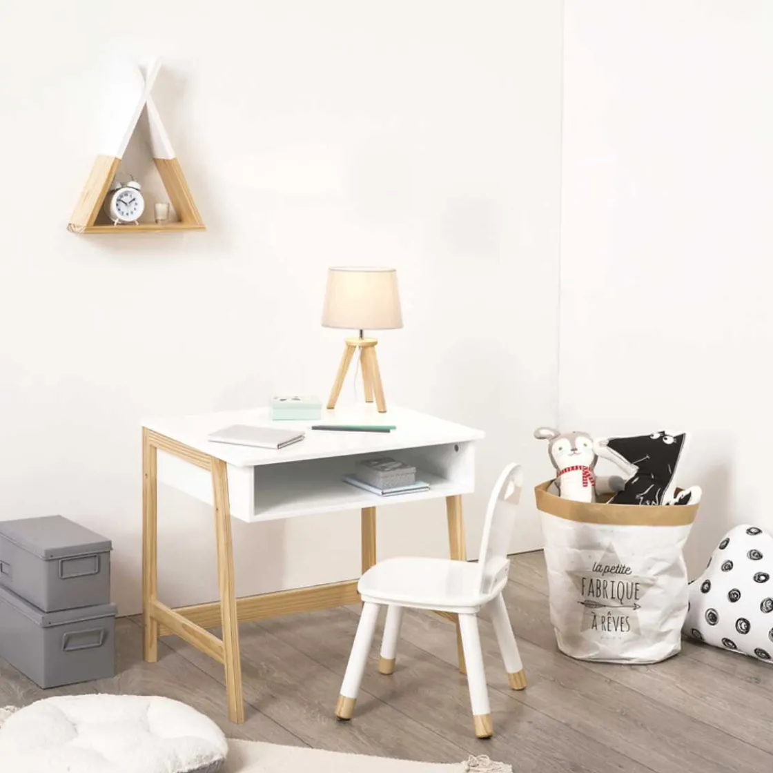 atmosphera4kids Iluminación>Lámpara De Mesa Gris Mdf 31x18.5Cm