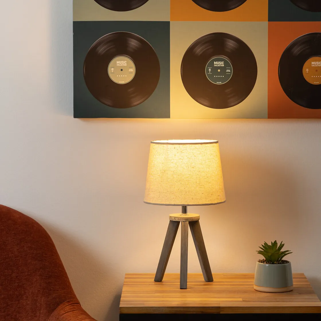 atmosphera Lámparas De Mesa>Lámpara De Mesa Lino Trípode De Madera Pino