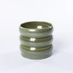Jarrones Y Vasos>Maceta De Cerámica Ondulada Verde 12.9cm