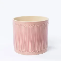 Jarrones Y Vasos|Estilo Rústico>Maceta De Cerámica Rosa De Rayas 14.5cm