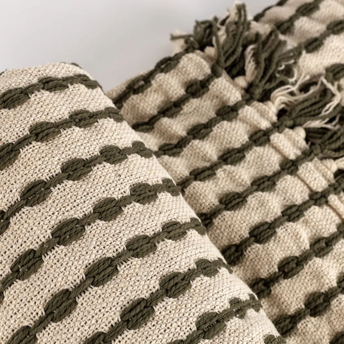 hôma Mantas>Manta ELM beige y verde 130x160cm