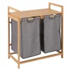 Muebles Con Lavabo Y Auxiliares>Mueble para baño de bambú con 2 cestas para ropa