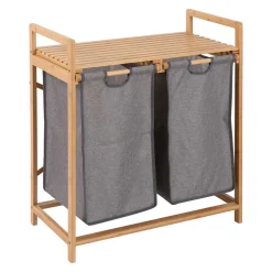 Muebles Con Lavabo Y Auxiliares>Mueble para baño de bambú con 2 cestas para ropa