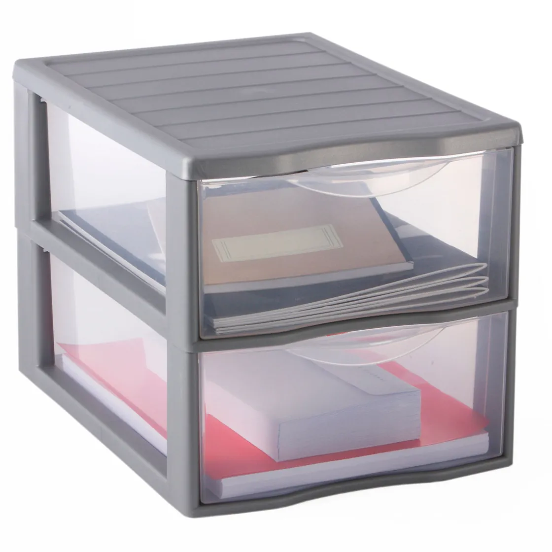 Accesorios De Almacenamiento>Organizador C/2 Cajones A4 Plástico Gris