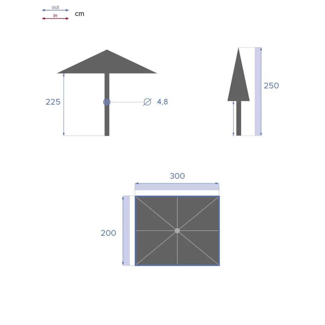 hespéride Parasol Y Bases>Parasol LOOMPA azul canard 2x3m
