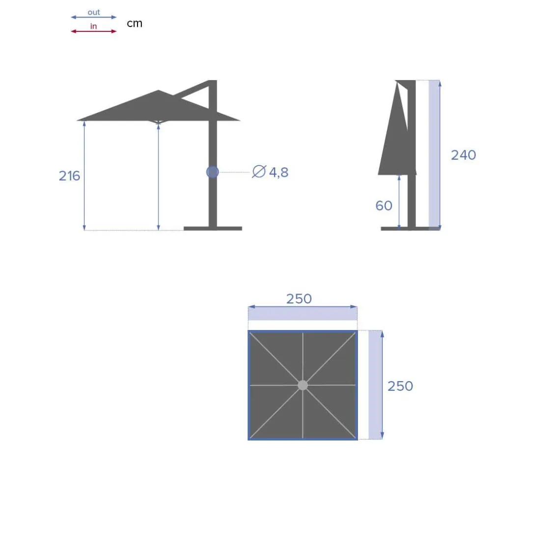 hespéride Parasol Y Bases>Parasol MANOA ardósia 2.5x2.5m