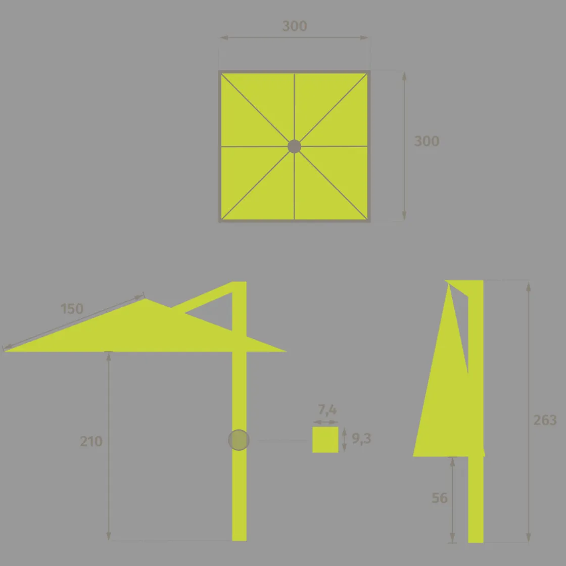 hespéride Parasol Y Bases>Parasol MELHIA gris antracita 3x3m