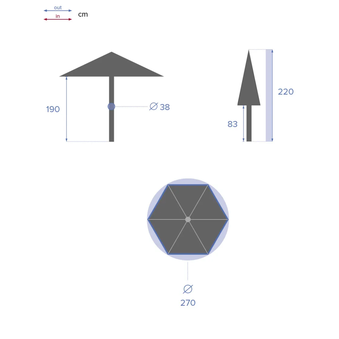 hespéride Parasol Y Bases>Parasol SOYA azul canard 2,7m