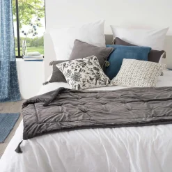 atmosphera Edredones Y Colchas>Pie De Cama Terciopelo Gris 80x180Cm